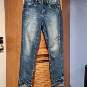 BLANKNYC Jeans Women's Size 29 Raw Hem Distressed Zip Straight Medium Wash Blue